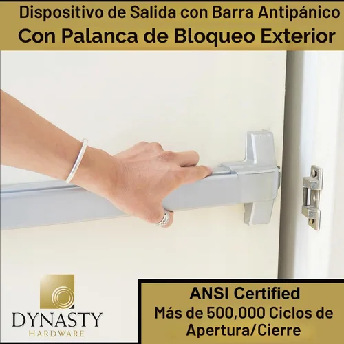 Vista 3 de Dynasty Hardware dispositivo de salida de pánico, barra para empujar, de aluminio, con palanca exterior