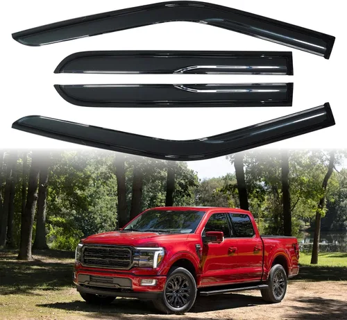 Vista 17 de Protector de lluvia Deflector de viento para montaje exterior, viseras de ventana con cinta compatible con Ford F-250 1999-2016 Super Duty