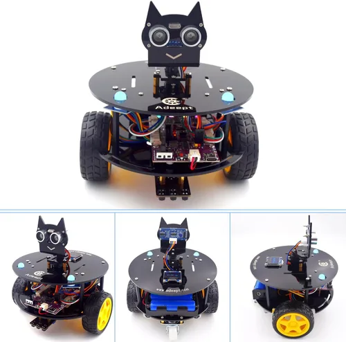Vista 5 de Kit de coche inteligente Adeept compatible con Arduino IDE, STEM Educational Robotics Seguimiento de línea, evitación de obstáculos, pantalla Negro