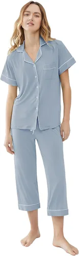 Vista 4 de Joyaria Conjunto de pijama de viscosa hecha de bambú para mujer, con botones y botones de manga corta