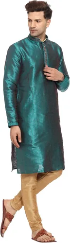 Vista 2 de Conjunto de pijama Kurta de seda de arte para hombre, vestido indio de desgaste étnico regular