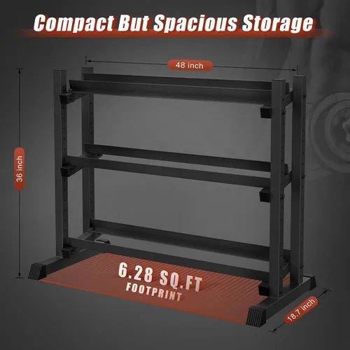 Vista 8 de Estante para mancuernas de 3 niveles, capacidad de 1200 libras, soporte de peso ajustable para gimnasio en casa, soporte de peso resistente