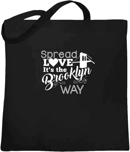 Vista 2 de Pop Threads Spread Love Its The Brooklyn Way Canvas Tote Bag Natural
