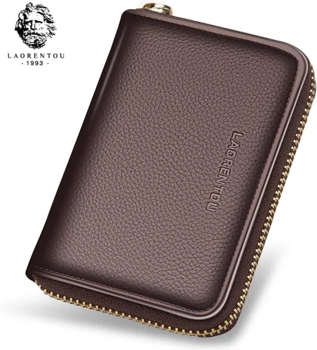 Vista 4 de LAORENTOU Hombres Cartera Cuero Genuino Titular De La Tarjeta Para Hombre Marca Negocios Licencia De Conductor De La Tarjeta De Crédito, Marrón 3