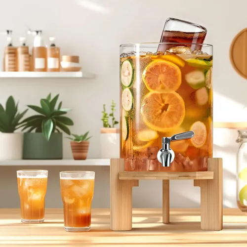 Vista 7 de Dispensador de bebidas de 2.1 galones, dispensador de bebidas de vidrio con soporte, dispensadores de bebidas para fiestas, dispensador de bebidas