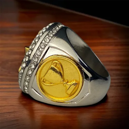 Vista 3 de Paquete de 1 o 12 anillos de trofeo de campeonato de baloncesto, regalo plateado y dorado para ganador de torneo o campeón de liga