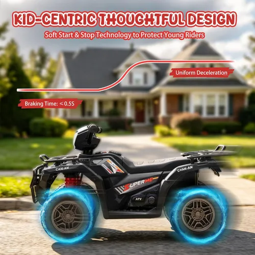 Vista 4 de ATV de 24 V para niños, motor dual de 4 ruedas con 2 velocidades y Negro