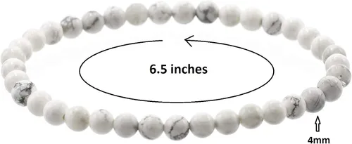 Vista 2 de LTC Designs Pulsera elástica de howlita blanca redonda brillante de 0.157 in, 6.5 pulgadas para hombres, mujeres y adolescentes, Gema, howlita