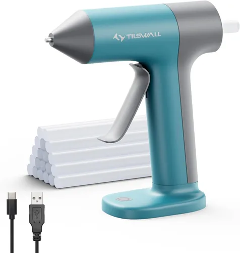 Vista 8 de Tilswall Pistola de pegamento caliente inalámbrica W106 con Rosa