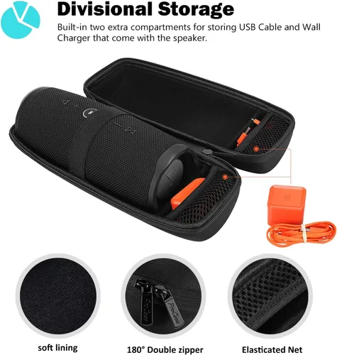 Vista 4 de ProCase Funda de transporte para JBL Charge 5 / Charge 4, funda protectora rígida de viaje para JBL Charge 5 Charge 4, altavoz inalámbrico portátil