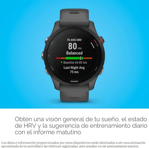 Vista 4 de Garmin Forerunner® 255, reloj inteligente GPS para correr, información avanzada, batería de larga duración, gris pizarra