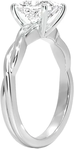 Vista 3 de Anillo de compromiso de diamantes creados en laboratorio con solitario trenzado certificado IGI en oro blanco de 14 k