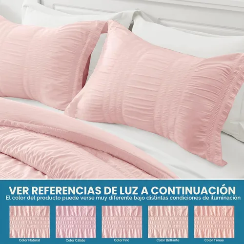 Vista 5 de BYSURE - Juego de edredón de lino de secado rápido de verano 3 piezas (rosa claro, tamaño Queen), no se pega a la piel cuando suda, ropa de cama