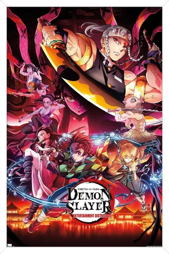 Vista 11 de Demon Slayer - Póster de pared Key Visual 1, 22.4 pulgadas de largo x 14.7 pulgadas de ancho, versión enmarcada de madera de granero