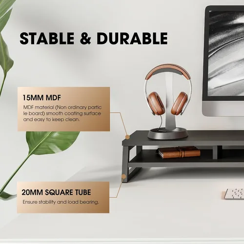 Vista 3 de Fenge Soporte de monitor doble para escritorio, elevador de monitor grande de 42.5 pulgadas para 2 monitores, estante superior de escritorio