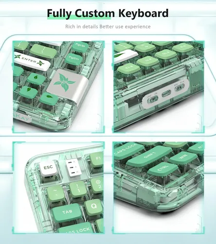Vista 8 de GK GAMAKAY GK75 Teclado mecánico con junta transparente 75% RGB, BluetoothUSB-C2.4GHz, 80 teclas, interruptor amarillo Gateron de intercambio