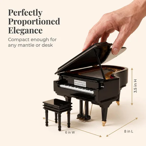 Vista 3 de Black Baby Grand Piano caja de música con bancay funda negra – Toca Para Elisa