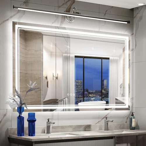 Vista 19 de Ratsamee - Espejo de baño LED de 60 x 36 con luces, retroiluminado+frontal iluminado, antivaho Blanco neutro (frontlit+retroiluminado)
