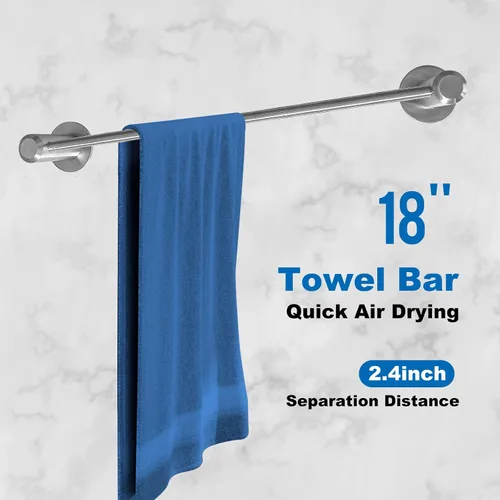 Vista 3 de Juego de accesorios de baño, toalleros de acero inoxidable 304 de 18 pulgadas, soporte para papel, ganchos para toallas de baño, níquel cepillado