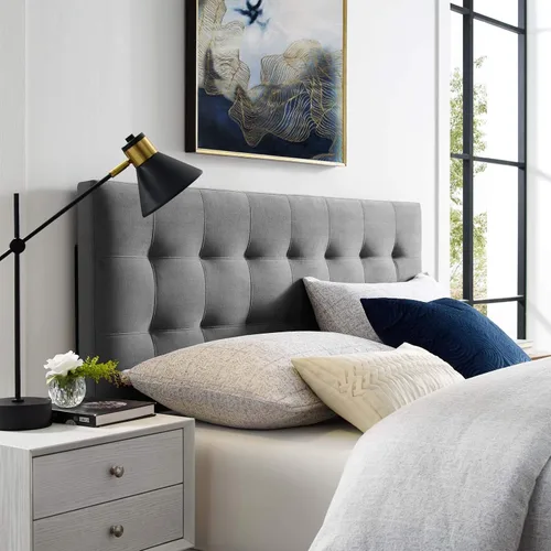 Vista 10 de Modway Lily Biscuit - Cabecero de terciopelo con estilo capitoné para cama individual, color gris