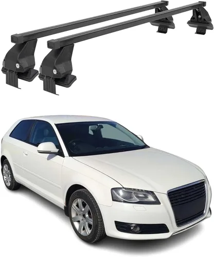 Vista 13 de OMAC Portaequipajes de techo liso para Audi A3 2005-2012 3Dr negro / barras transversales de techo de automóvil de carga de 110 libras - Aluminio