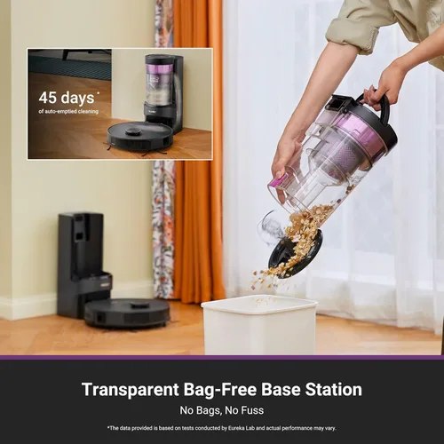 Vista 2 de Eureka Aspiradora robot E20 con estación de vaciado automático sin bolsa, combo robótico de aspiradora y trapeador, capacidad de 45 días, succión