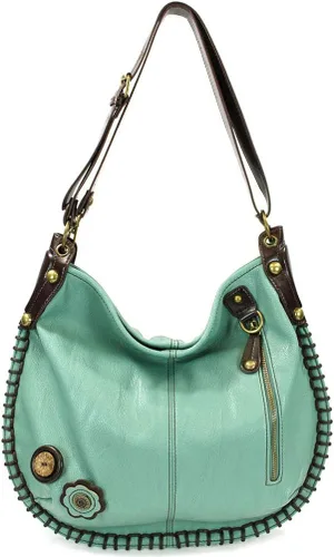 Vista 8 de Chala Bolsos de mano, estilo casual, suave, grande hombro o bolso cruzado con llavero, color verde azulado, Búho
