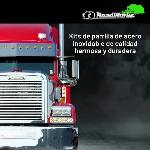 Vista 3 de RoadWorks Parrilla de acero inoxidable con 14 barras horizontales para Freightliner Classic/FLD 120 1990-2020 25901