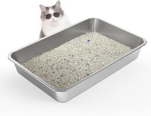 Vista 10 de WENBOKMIN Caja de Arena de Acero Inoxidable para Gatos - Caja de Arena para Gatos - Fácil de Limpiar, Nunca Absorbe Olores, Manchas o Óxido