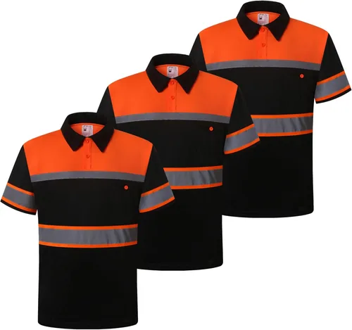 Vista 13 de Camisas de seguridad HoliSecure para hombre, camisas polo reflectantes de alta visibilidad para hombre con bolsillo, ropa de trabajo de manga corta
