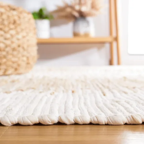 Vista 4 de SAFAVIEH Colección Montauk - Alfombra decorativa, 2 pies 3 pulgadas x 5 pies, color beige con flecos de algodón hecho a mano, ideal para zonas