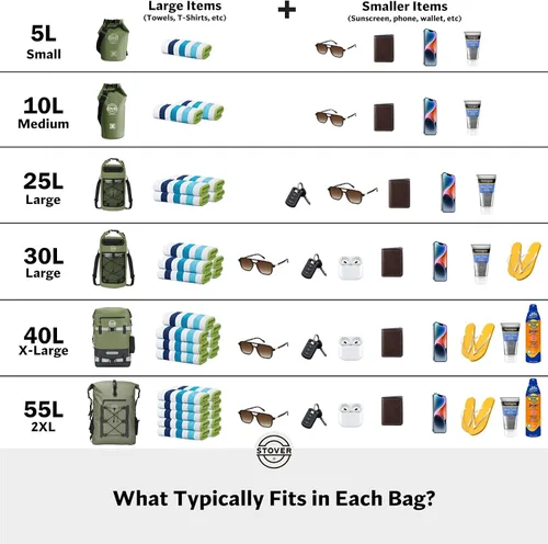 Vista 8 de STOVER 5/10/25/30/40/55L Waterproof Dry Bag- Roll-Top Backpack w/Phone Case- Kayaking, Hiking, Camping, Boating- Men/Women