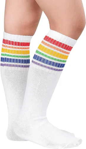 Vista 3 de Zando Calcetines altos hasta la rodilla para niños y jóvenes, calcetines de fútbol para niñas, calcetines de tubo, calcetines locos y tontos