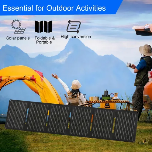 Vista 7 de Paneles solares portátiles de 60 W, panel solar plegable ETFE con puertos USB-C/USB-A/CC para senderismo, camping, mochileros, cargador solar