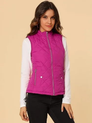 Vista 4 de Allegra K - Chaleco acolchado y ligero, de cuello alto, con cremallera, para mujer