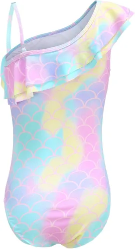 Vista 2 de Traje de baño de una pieza para niñas con un hombro con volantes traje de baño floral