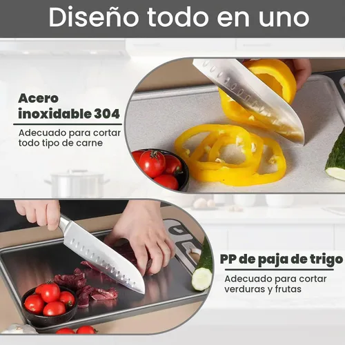 Vista 4 de Tabla de cortar de acero inoxidable, tablas de cortar de 14 x 10 pulgadas para cocina, apta para lavavajillas, resistente a los arañazos con ranura