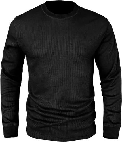 Vista 4 de Suéter de manga larga para hombre, tejido de punto gofre, casual, sólido, ligero, cuello redondo, para entrenamiento, atletismo, gimnasio
