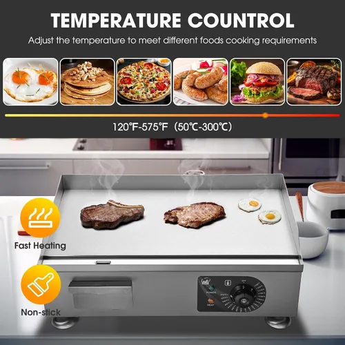 Vista 4 de WeChef 22 "Plancha comercial 3000 W Plancha eléctrica de encimera antiadherente plana de acero inoxidable ajustable restaurante parrilla control