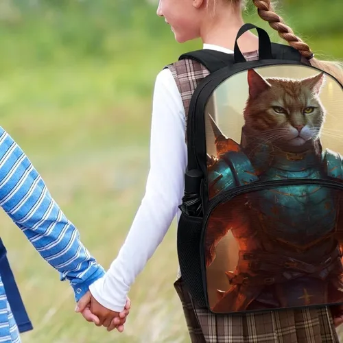 Vista 5 de AmzPrint Mochila de panda para niños y niñas, mochila escolar para escuela primaria y secundaria, regalo de regreso a la escuela, Soldado gato