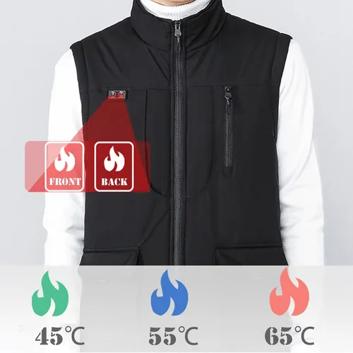 Vista 3 de Chaleco térmico ligero para hombre con bolsillo, control de doble interruptor, 11 zonas de calefacción, abrigo térmico