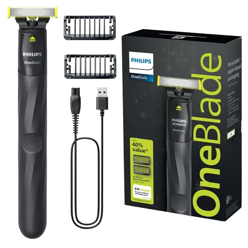 Vista 5 de Philips OneBlade First Shave, Sistema de Afeitado Eléctrico Híbrido para Adolescentes, QP1324/20