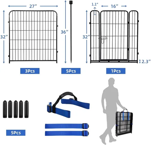Vista 3 de ADAVIN Cercas y Bordes de Jardín de 32 Pulgadas (Alto), 1 Puerta + 3 Paneles Cerca para Perros Exterior para Patio, Cerca Barrera de Metal de Hierro