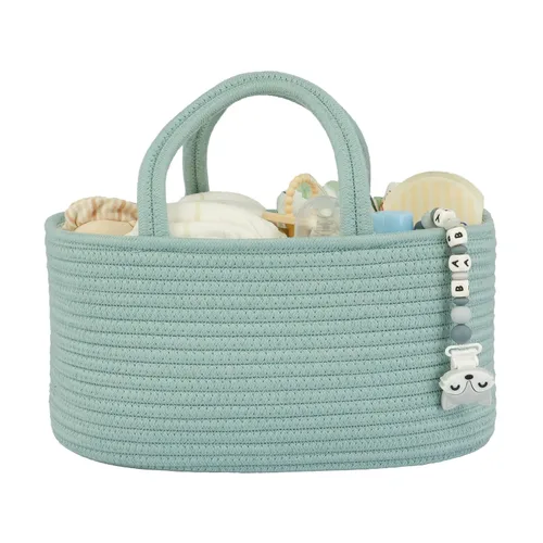 Vista 15 de Organizador de pañales para bebé con asa de cuerda de algodón para niña o niño, cesta de almacenamiento portátil para guardería, bolsa de pañales