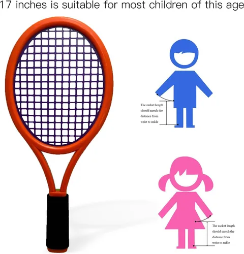 Vista 4 de Juego de raqueta de tenis para niños, raqueta de 17 pulgadas con 1 pelota de tenis, 4 volantes de bádminton y 3 pelotas suaves para deportes