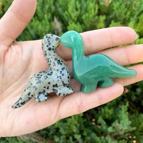 Vista 5 de YGLINE Talla de dinosaurio de piedras preciosas pequeñas,Figura animal de cristal,Estatua de piedra curativa de Reiki Aventurina verde