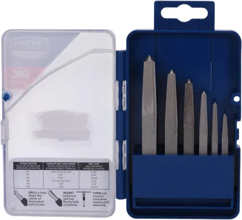 Vista 10 de Century Drill & Tool 73215 Juego de extractor de tornillos de flauta cuadrada de 5 piezas, #1 - #5, para extraer tornillos rotos y pernos sin dañar