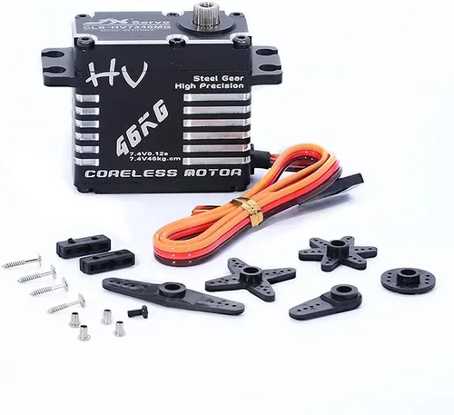 Vista 3 de JX servo CLS-HV7346MG 101.4 lbs Servo motor sin núcleo 7.4V Servo digital de alta precisión engranaje de acero servo completo CNC servo con bocina