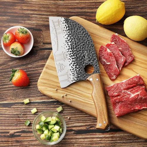 Vista 9 de OLULU Juego de 3 cuchillos de carnicero, cuchillo de carnicero de 7 pulgadas, cuchillo de chef serbio de 7 pulgadas y cuchillo vikingo de 6.5