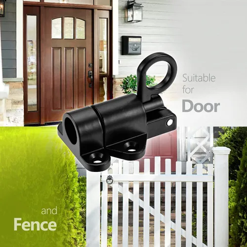 Vista 4 de 4 pestillos de cierre automático, pestillo de puerta de resorte para valla de madera, pestillos automáticos de puerta resistentes de seguridad, Negro